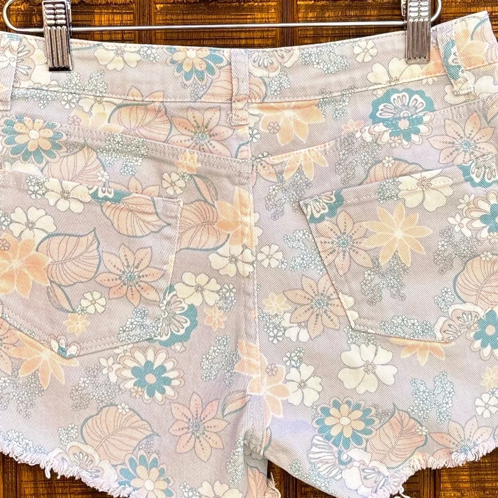 Altar’d State Light Blue & Light Pink Floral Cut Off Denim Jean Shorts